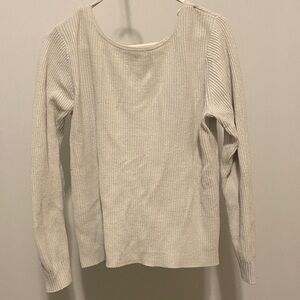 Off White Ribbed Long Sleeve Top